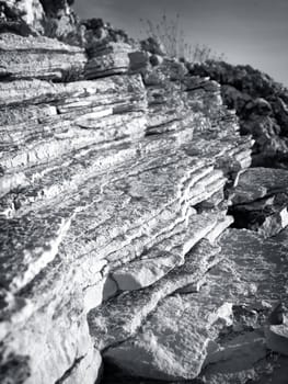 Landscape with unusul rocks , blac and white photo