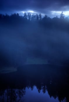 Night photo of a beautiful lake