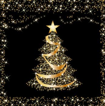 illustration of a sparkling golden christmas tree