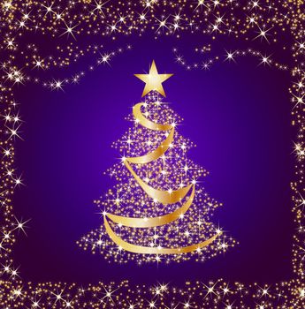 illustration of a sparkling golden christmas tree