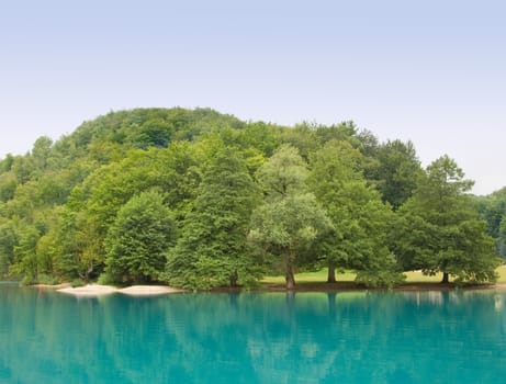 Beautiful landscape of a green lake