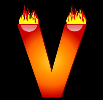 Letter V on Fire