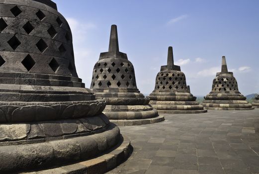 Top of Borobudur temple in Yogyakarta, Indonesia