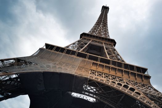 Eiffel tower in lower position. Photo with wide lens