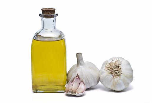 Mediterranean spices and olive oil isolated on a white background.