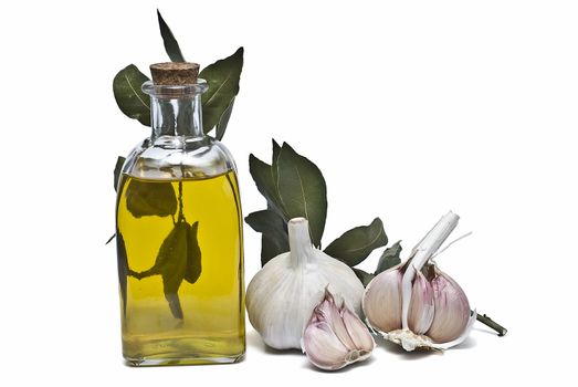 Mediterranean spices and olive oil isolated on a white background.