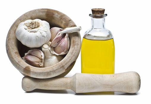 Mediterranean spices and olive oil isolated on a white background.