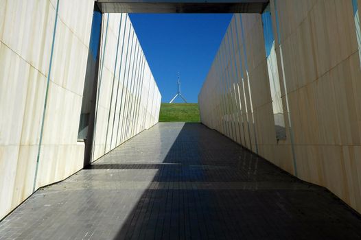 modern walkway to Canberra Parliament House