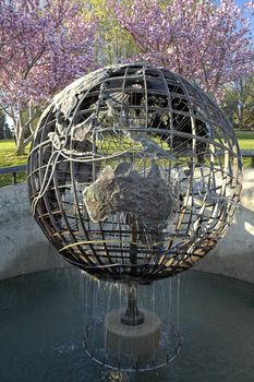 Captain Cook Memorial Globe located on the shores of Lake Burley Griffin in Canberra, Australia