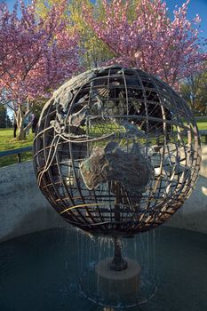 Captain Cook Memorial Globe located on the shores of Lake Burley Griffin in Canberra, Australia