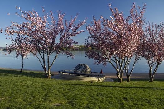 Captain Cook Memorial Globe located on the shores of Lake Burley Griffin in Canberra, Australia