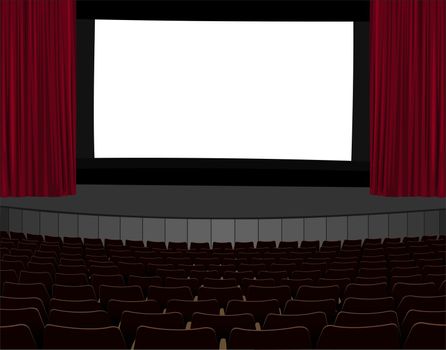 illustration of empty cinema screen in empty cinema hall