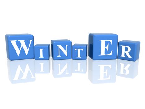 3d blue cubes with letters makes winter