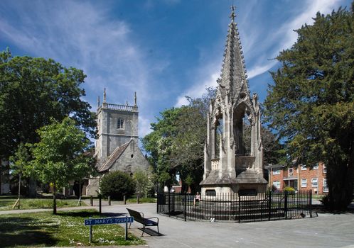 The monument to John Hooper, Bishop of Gloucester who was burnt at the stake for his protestant beliefs in February 1555.