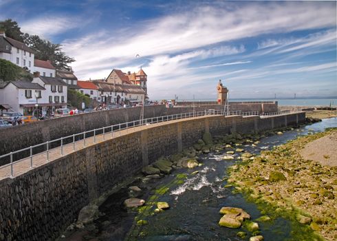 The East and West Lyn rivers converge into this peaceful scene which in stormy times becomes a raging torrent, in North Devon, England.