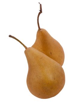 Flavovirent pears with a matte surface on a white background.