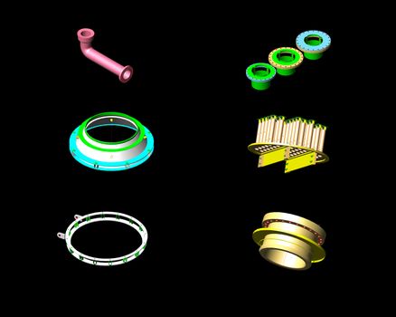 3D design of pressurel vessel - nozzle flanges,baseblock,chimney for reactor.