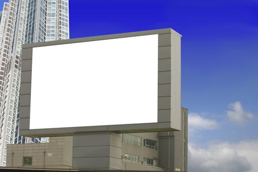 Put your text ads on the blank billboard - with buildings and blue sky background.