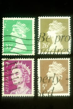Macro image of Four Queen Elizabeth Stamps