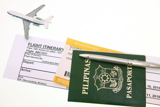 Passport And Boarding Pass with itinerary ticket
