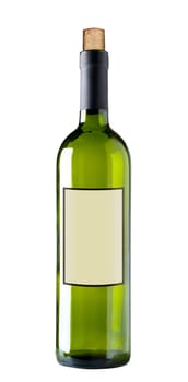 Bottle of red wine isolated on white background, clipping path, with blank label.