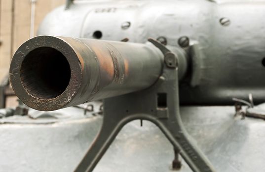 Second World War tank cannon close up.