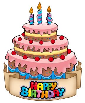 Happy birthday theme with cake - color illustration.
