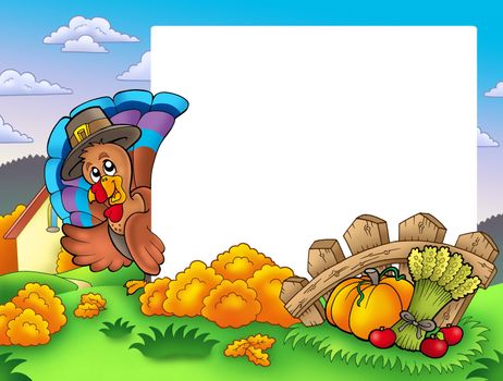 Thanksgiving frame with turkey 1 - color illustration.