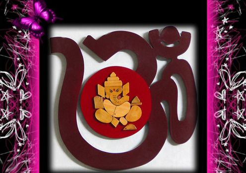 Ying Yang Glossy Colorful style collage depicting Ganesha