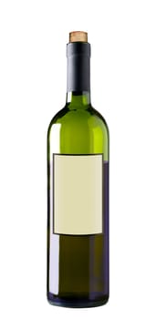 Bottle of red wine isolated on white background, clipping path, with blank label.