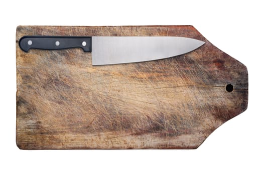 Kitchen knife on wooden table, isolated, copy space, clipping path.