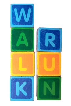 toy letters that spell walk and run against a white background with clipping path