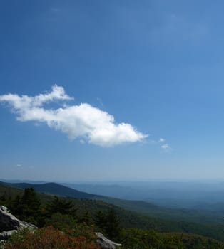 Along the trail at Grandfather mountain in North Carolina on a clear day