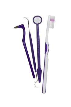 Purple dental tools on a white background.