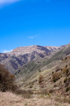 A valley in spging with blue sky
