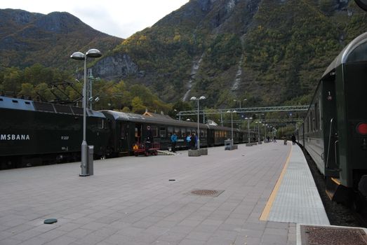 Flåm station and flåmsbana in Norway