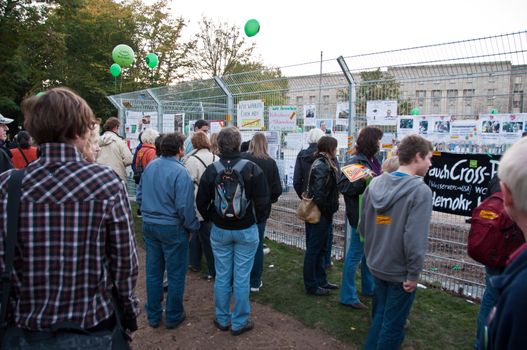 STUTTGART - Oct 09: 150K people protest against the S21 rail project in Stuttgart on Oct 09, 2010 in Stuttgart. S21 station is one of the most expensive and controversial railway projects with regular demonstrations going on. The photo shows the fence of the construction site in the Schlosspark visited and decorated by over 150.000 people during the large protest walk and event in the park.