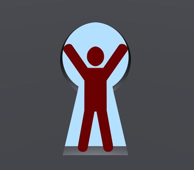 Illustration of a person guarding a keyhole