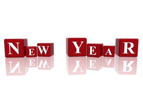 3d red cubes with letters makes New Year