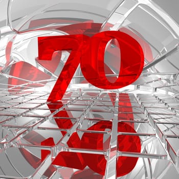 red number seventy on chrome tiles - 3d illustration