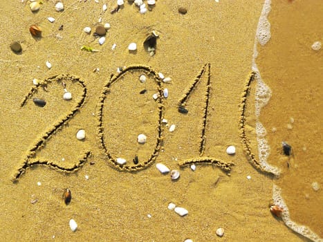 2010 written on the beach and one wavelet erasing it