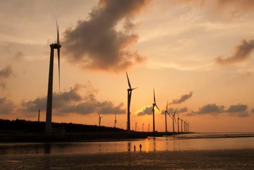 Wetlands and the sea at dusk wind power cars