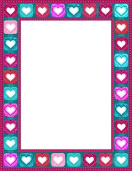 empty valentine heart frame; pink, purple and cyan colors