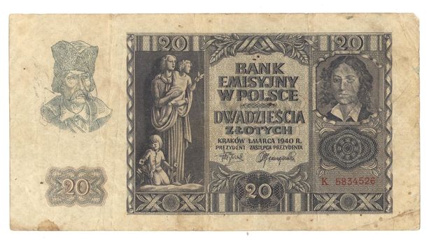 High-resolution picture of very old Polish banknote (1940)