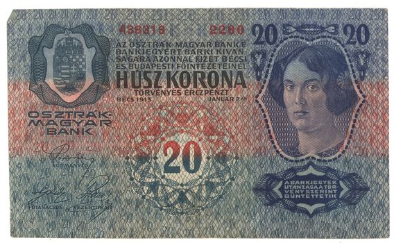High-resolution picture of very old Hungarian banknote (1913)