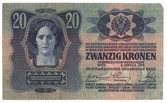 High-resolution picture of very old Hungarian banknote (1913)