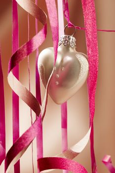 Christmas decoration: macro picture of paper streamers and heart