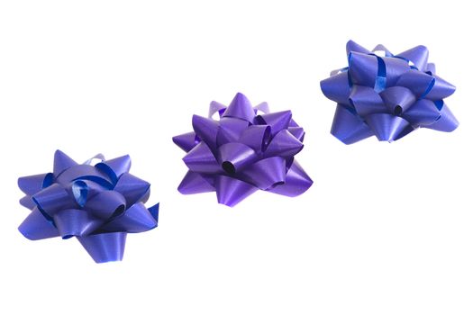 Violet and blue bows to be used in placing on top of items - gifts, products, etc.
