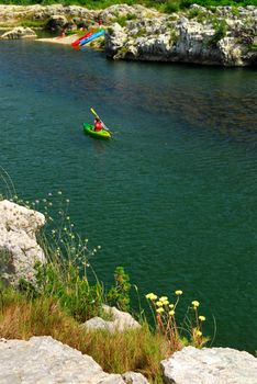 Kayaking on river Gard in southern France near Nimes