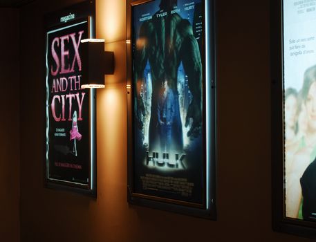 movie posters at cinema entrance